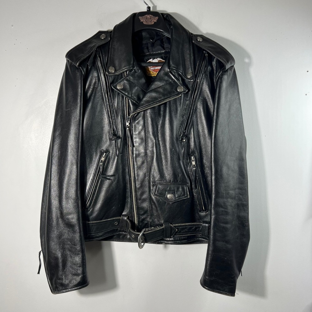 Vintage Harley Davidson El Camino Leather Motorcycle Jacket Black L Biker Moto